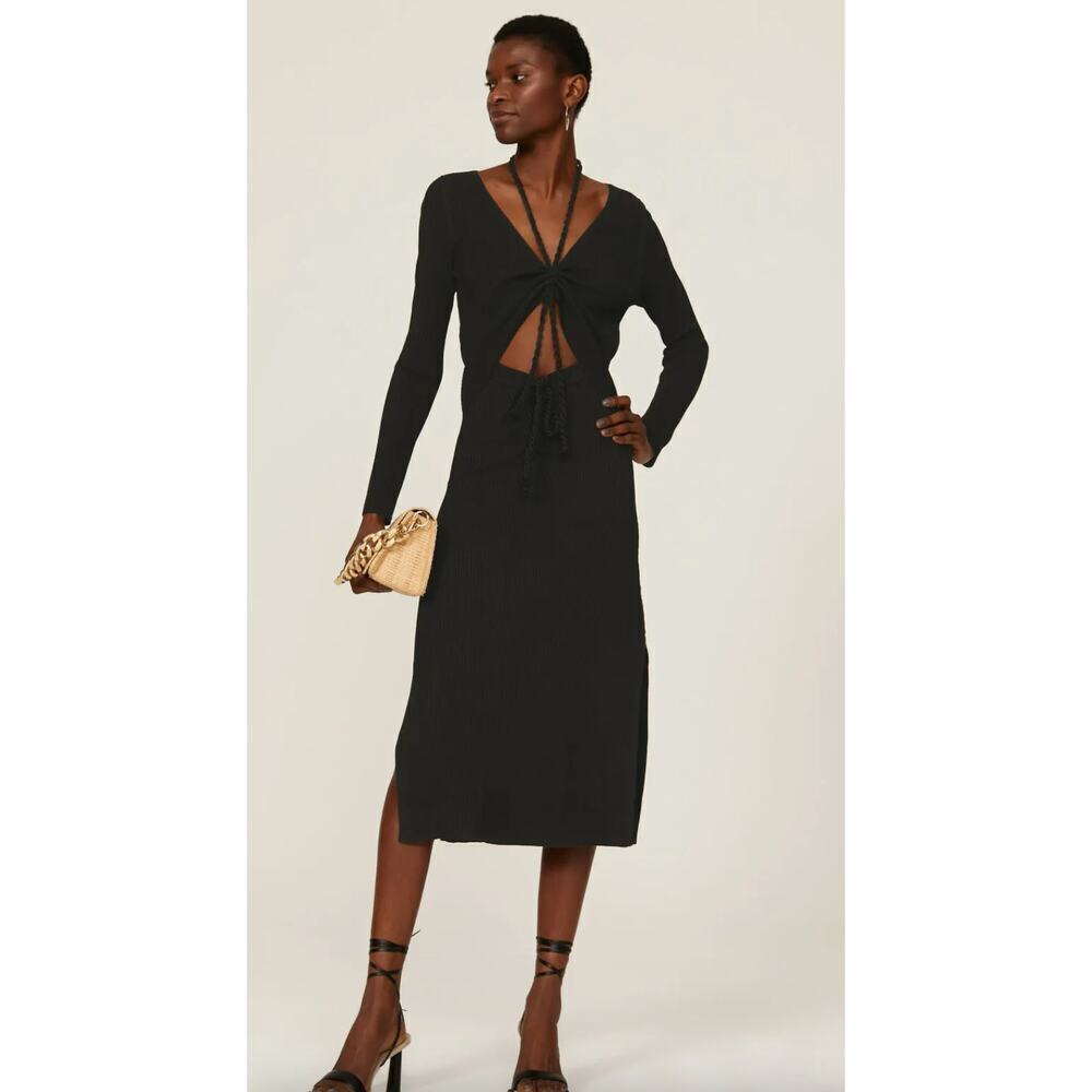 Nicholas Sheath V-neck Long Cut Out Sleeves Dress in Black SZ M $395